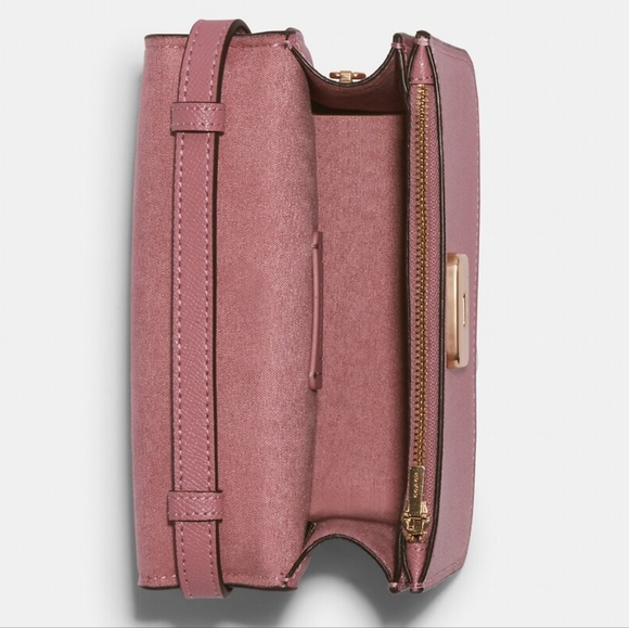 Coach Leather Crossbody Mini Brynn Handbag In Gold & True Pink - Picture 15 of 16